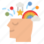 inspiration, think, mental, head, rainbow 