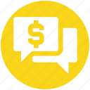 chat, chat bubble, dollar, message, sale offer, sign