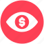 business, businessman eye, coin, dollar, dollar sign, money, view 