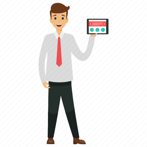 Business character, business concepts, businessman praised for app, businessman showing app, mobile app for businessman illustration - Download on Iconfinder