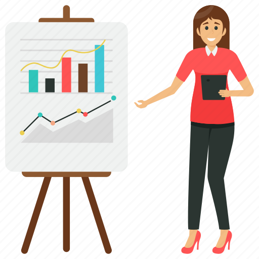 Business woman, business woman executive, business woman giving presentation, female business analyst, woman business leader illustration - Download on Iconfinder