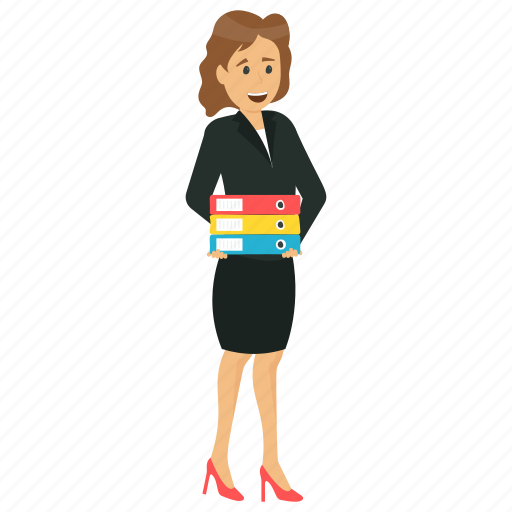 Business character, business record keeper, businesswoman holding files, businesswoman with files, tired businesswoman illustration - Download on Iconfinder