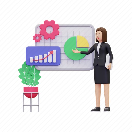 Presentation, statistics, analytics, business, chart, report, growth 3D illustration - Download on Iconfinder
