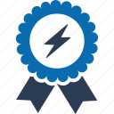badge with lightning, award, badge, prize, reward, ribbon, awards