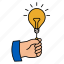 idea, bulb, innovation, hand, light 