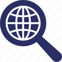global search, globe, magnifying, search, search glass