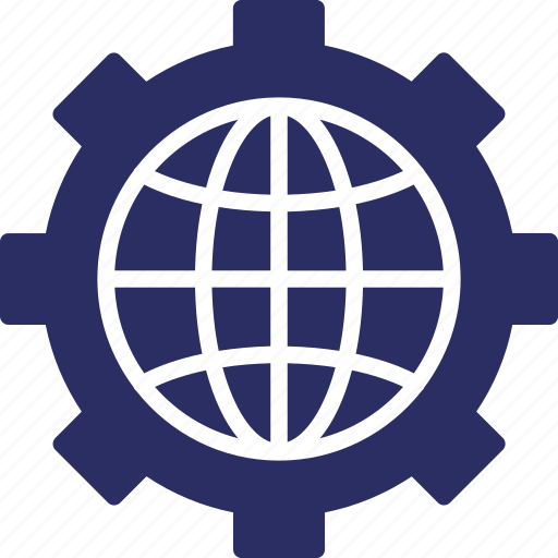 Cogwheel, global coverage, global network, planet, worldwide icon - Download on Iconfinder