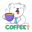 coffee break, drinking coffee, coffee bear, cute bear, coffee time 