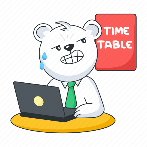 Work timetable, job timetable, office schedule, work stress, working bear icon - Download on Iconfinder