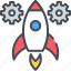 development process, project development, project management, project marketing, rocket gear icon 