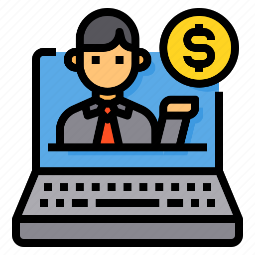 Businessman, coin, laptop, manager, money icon - Download on Iconfinder