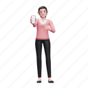 businesswoman, phone, smartphone, sweater, pink, good, thumbs up, like, best 