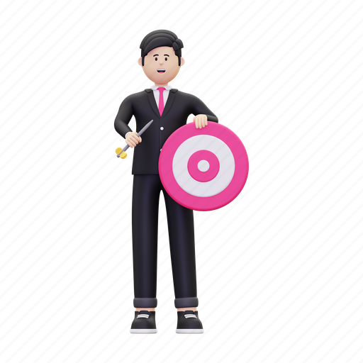 Businessman, business, target, aim, goal, dartboard, focus 3D illustration - Download on Iconfinder