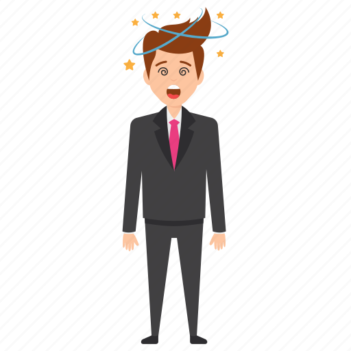 Dizzy businessman, headache, sickness, star spinning around head, suffering vertigo icon - Download on Iconfinder