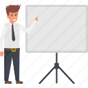 businessman with whiteboard, businessperson, consultant, instructor, presentation