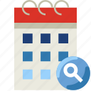 agenda, calendar, date, event, note, schedule, search