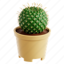pichusion, cactus, plant, nature, pot, botanical, 3d icon, 3d illustration, 3d render 