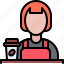 worker, woman, coffee, glass, cafe, drink, shop 