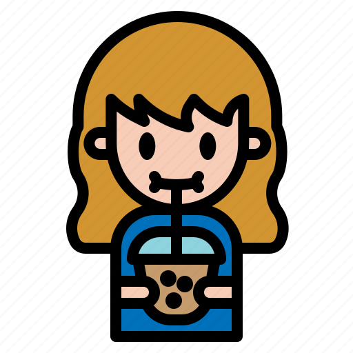 Happy, drinking, boba, bubble, tea, girl, cafe icon - Download on Iconfinder
