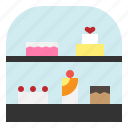 cafe, store, counter, shelf, dessert, cake, display 