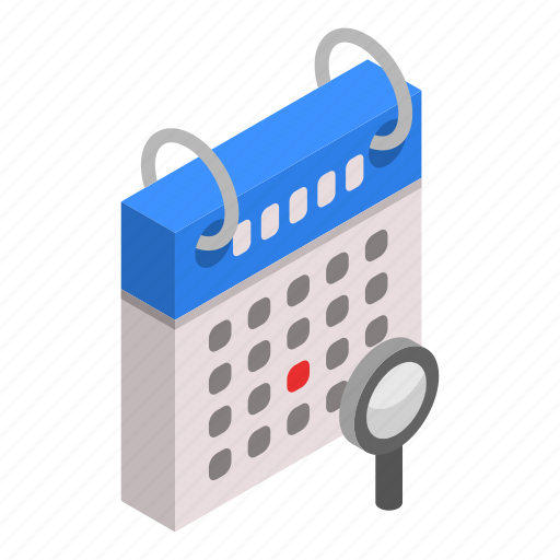 Calendar, cartoon, date, day, find, isometric, search icon - Download on Iconfinder