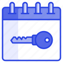 key, access, password, passkey, schedule, calendar, reminder