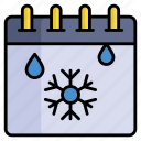 winter, snowflake, drops, rain, schedule, calendar, planner