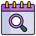 search, magnifier, event, holiday, magnifying, glass, calendar