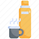 bottle, hot, coffee, camping, camp, travel, drink
