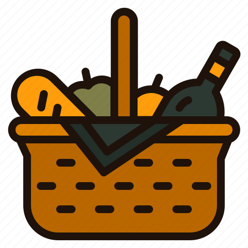 Basket, picnic, camping, bottle, holidays, food, drink icon - Download on Iconfinder