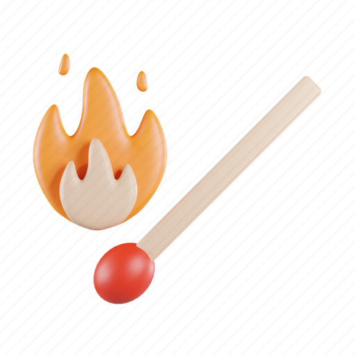 Match, fire, wood match, burn, light, hot 3D illustration - Download on Iconfinder