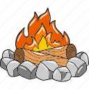 bonfire, fire, nature, night, campfire, burn, wood, heat, fireplace