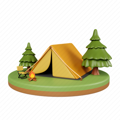 Camper, hiking, journey, adventure, vacation, tent, picnic 3D illustration - Download on Iconfinder