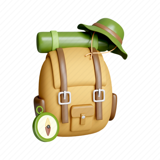 Camping, backpack, camp, camper, journey, trip, hiking 3D illustration - Download on Iconfinder