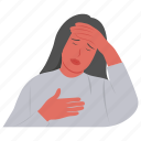 dyspnea, labored, breathing, headache, woman, gasp
