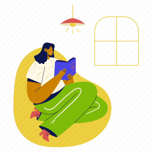 Reading book in a cafeteria, read, book, enjoy, leisure time, cafeteria, relax illustration - Download on Iconfinder