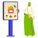 self-order food service, order, menu, monitor, select menu, food, fast food, cafe, restaurant 