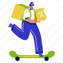 food delivery, service, order, food, express, skateboard, shipping, delivery, courier