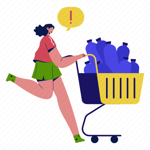 Panic buying, no stock, out of stock, water, bottle, rush, shopping 3D illustration - Download on Iconfinder
