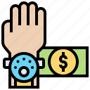 currency, money, payment, watch, wearable