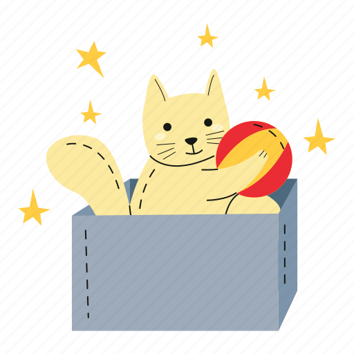 Cat playing ball in the box, cat, pet, cute cat, cat lovers, kitten, kitty sticker - Download on Iconfinder