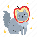 cat wearing apple costume, cat, pet, cute cat, cat lovers, kitten, kitty, international cat day, sticker