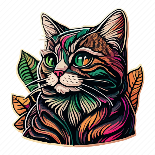 Pet, cat, feline, animal, colorful, kitten, leaf icon - Download on Iconfinder