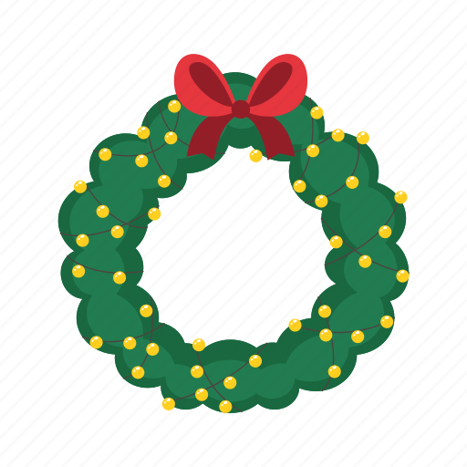 Christmas, wreath, flat, icon, evergreen, lights, decor icon - Download on Iconfinder