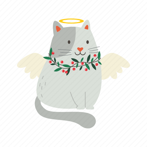 Cat, lights, angel, flat, icon, funny, christmas icon - Download on Iconfinder
