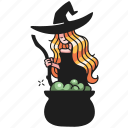 witch, cute, character, magic, cauldron, halloween, cooking