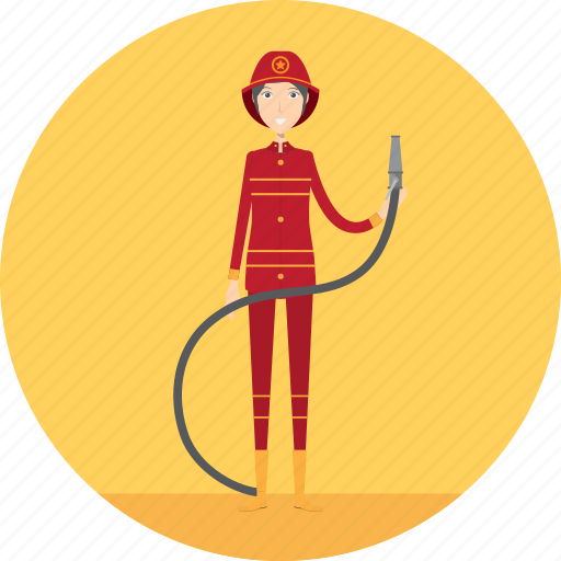 Adult, female, fire, firefighter, hose, people, profession icon - Download on Iconfinder
