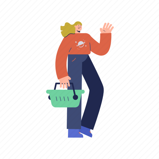 Character, builder, woman, shopping, basket, ecommerce illustration - Download on Iconfinder