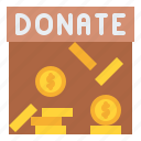 donate, box, coins, donation, charity