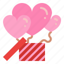 giving, love, heart, balloons, box, charity